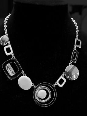 Lia Sophia "My Moon" Geometric Necklace in Silver Black White